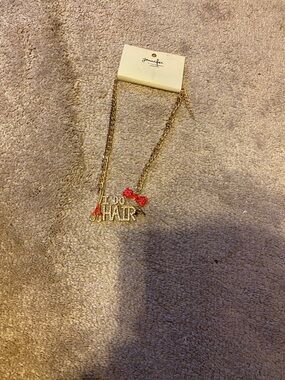 Gold 'I Do Hair' Necklace with Red Bow Accent